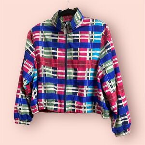 Vintage Koret CitySport Petite Windbreaker Jacket Multicolor Plaid Full Zip XL
